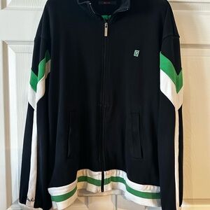 Marc Ecko Black Bomber Jacket with Color-Blocking Design and Standing Collar